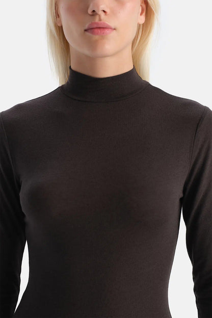 Koyu Kahve 5018kc Modal Kaşmir Uzun Kollu Balıkçı Yaka Bodysuıt