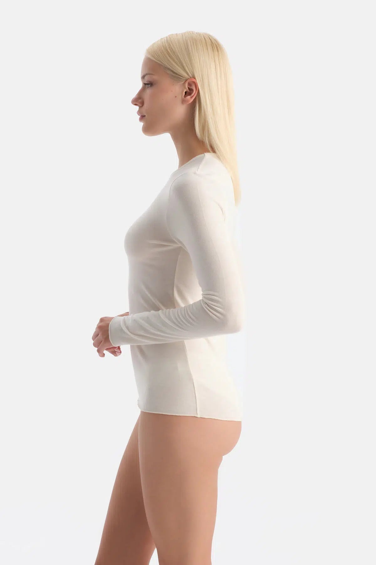 Ekru 5019kc Modal Kaşmir Bisiklet Yaka Uzun Kollu Üst