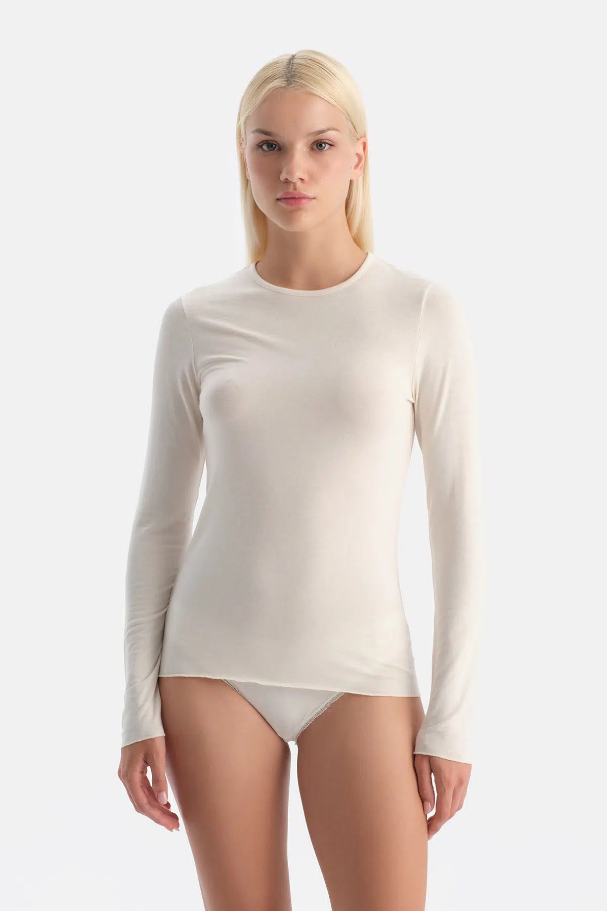 Ekru 5019kc Modal Kaşmir Bisiklet Yaka Uzun Kollu Üst