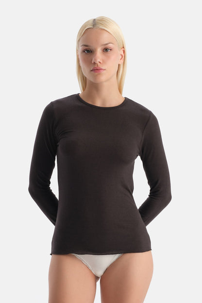 Koyu Kahve 5019kc Modal Kaşmir Bisiklet Yaka Uzun Kollu Üst