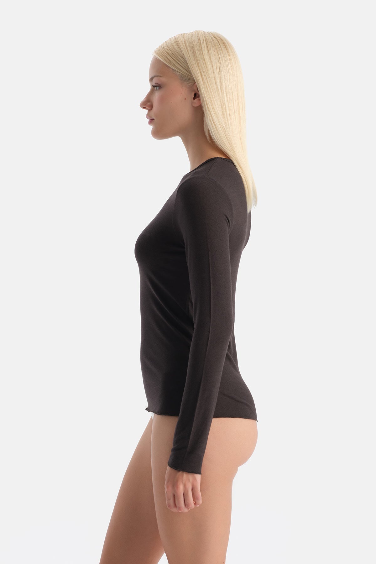 Koyu Kahve 5019kc Modal Kaşmir Bisiklet Yaka Uzun Kollu Üst