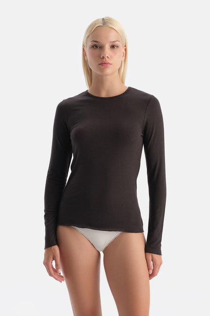 Koyu Kahve 5019kc Modal Kaşmir Bisiklet Yaka Uzun Kollu Üst