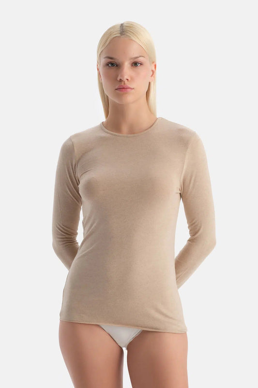 Sütlü Kahve 5019kc Modal Kaşmir Bisiklet Yaka Uzun Kollu Üst