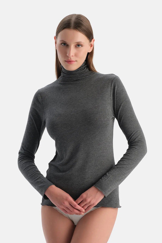 Antrasit Melanj 5023kc Modal Kaşmir Boğazlı Uzun Kollu Üst