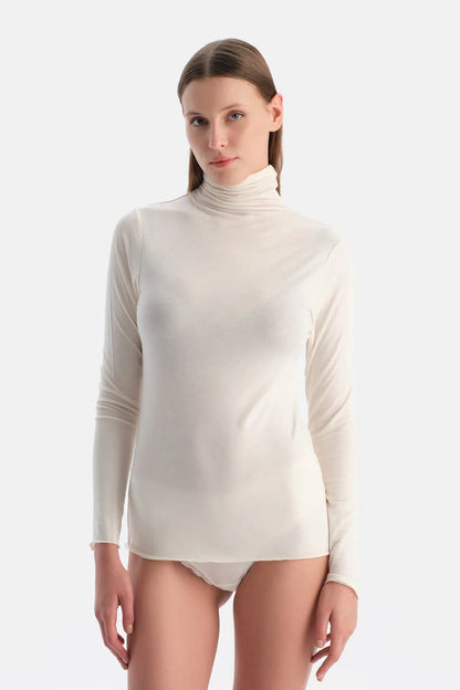 Ekru 5023kc Modal Kaşmir Boğazlı Uzun Kollu Üst