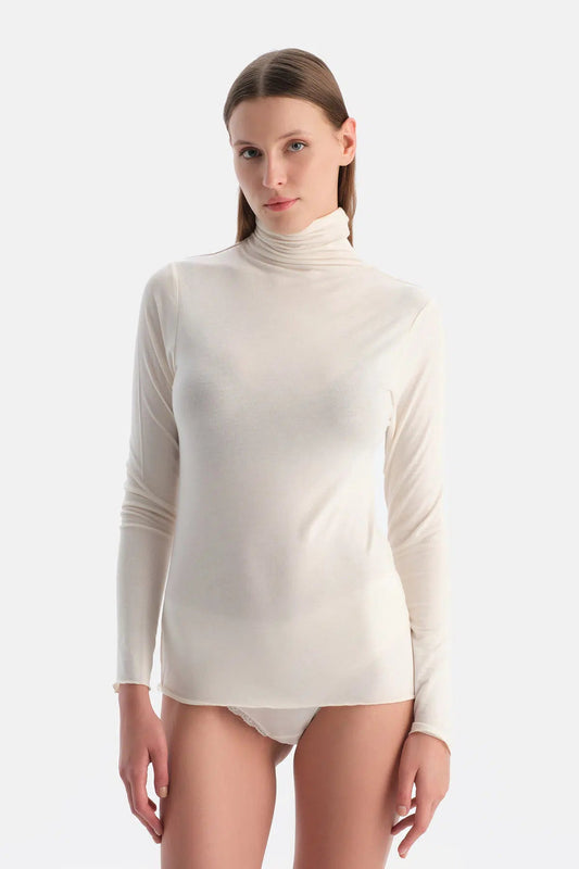 Ekru 5023kc Modal Kaşmir Boğazlı Uzun Kollu Üst