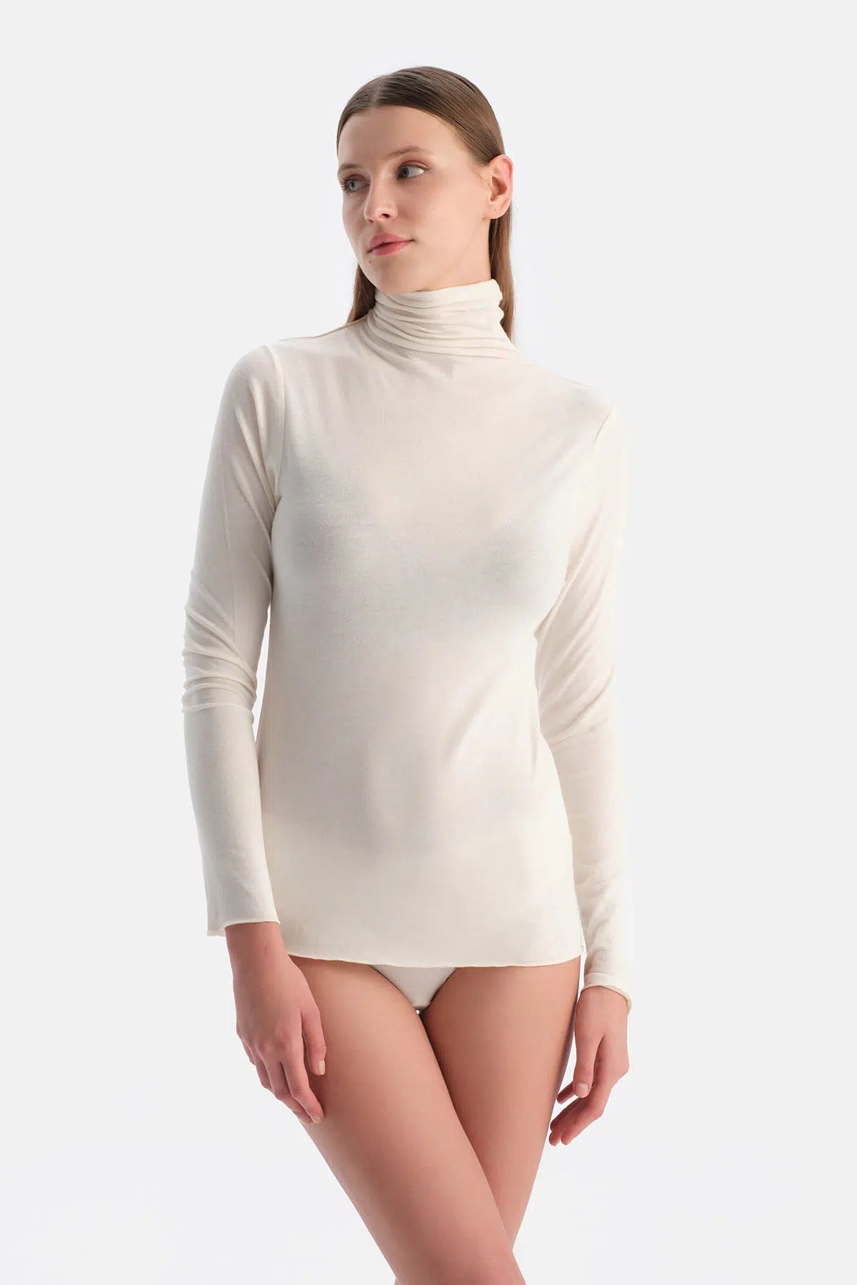 Ekru 5023kc Modal Kaşmir Boğazlı Uzun Kollu Üst