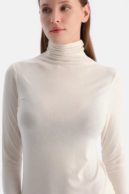 Ekru 5023kc Modal Kaşmir Boğazlı Uzun Kollu Üst