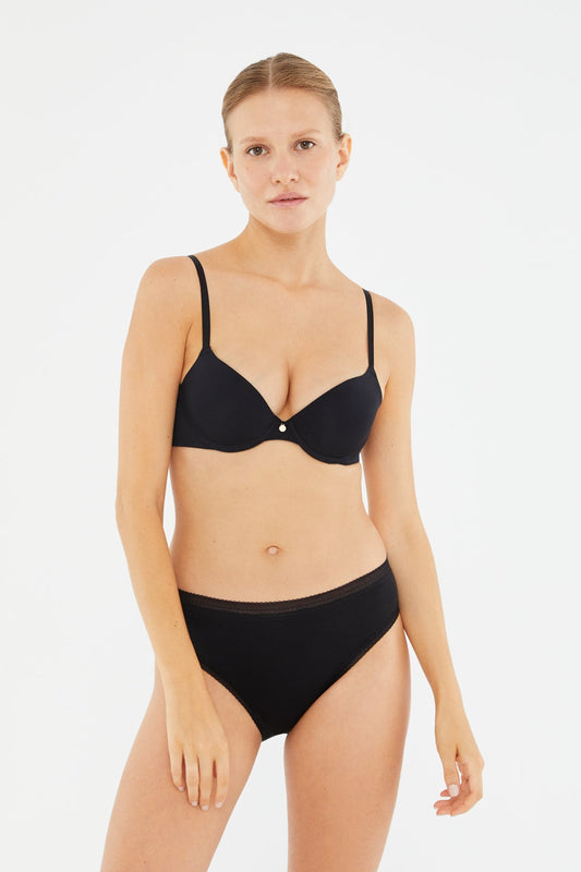 Siyah Blossom Balenli Push-up Sütyen