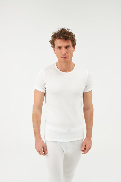 Ekru Sıfır Yaka Kısa Kol Erkek Termal Içlik Tek Üst