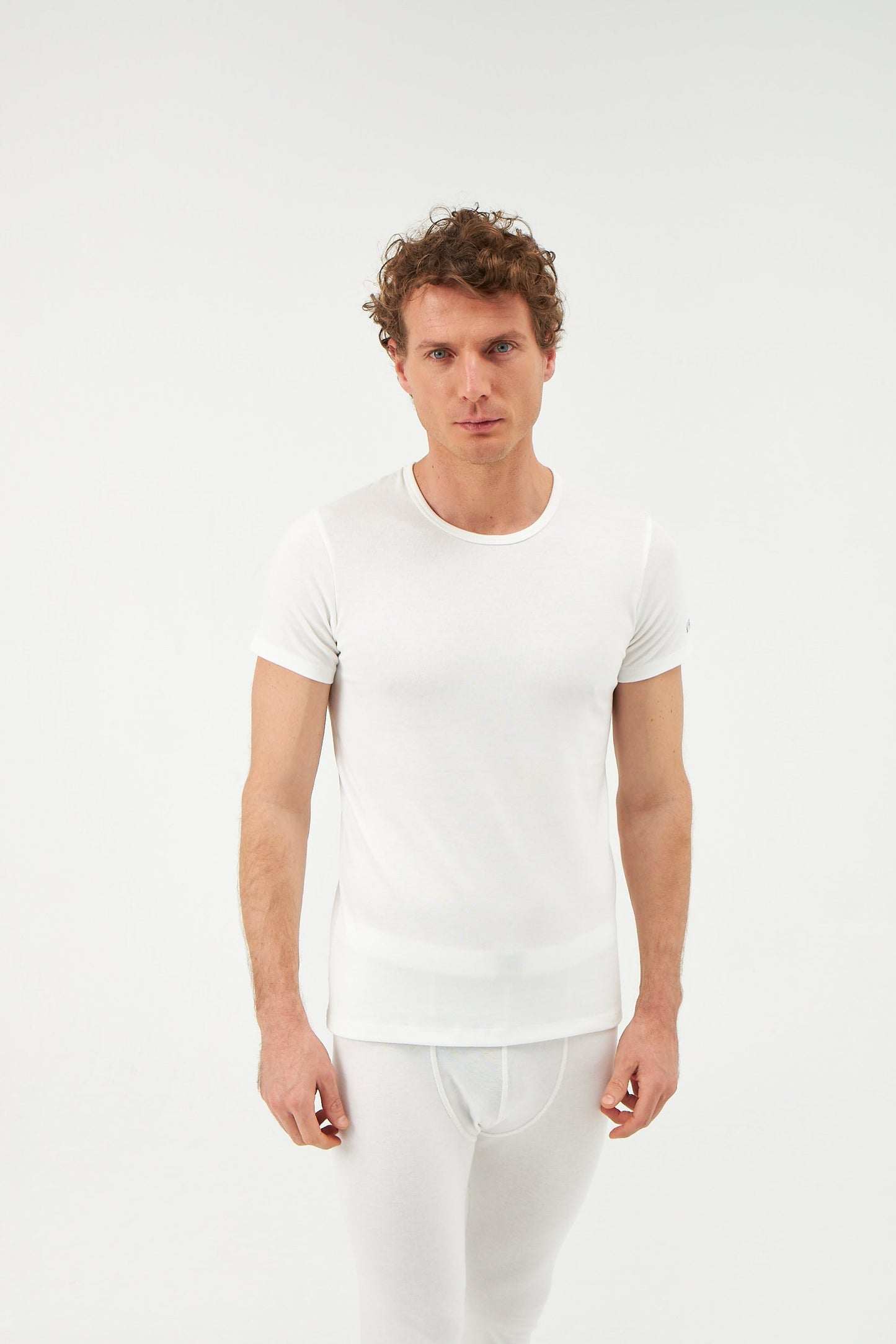 Ekru Sıfır Yaka Kısa Kol Erkek Termal Içlik Tek Üst