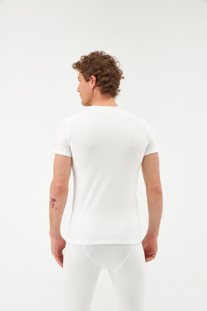 Ekru Sıfır Yaka Kısa Kol Erkek Termal Içlik Tek Üst