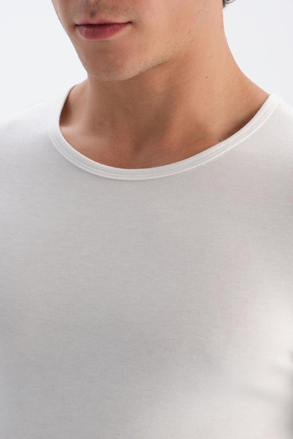 Ekru Sıfır Yaka Uzun Kol Erkek Termal Içlik Tek Üst