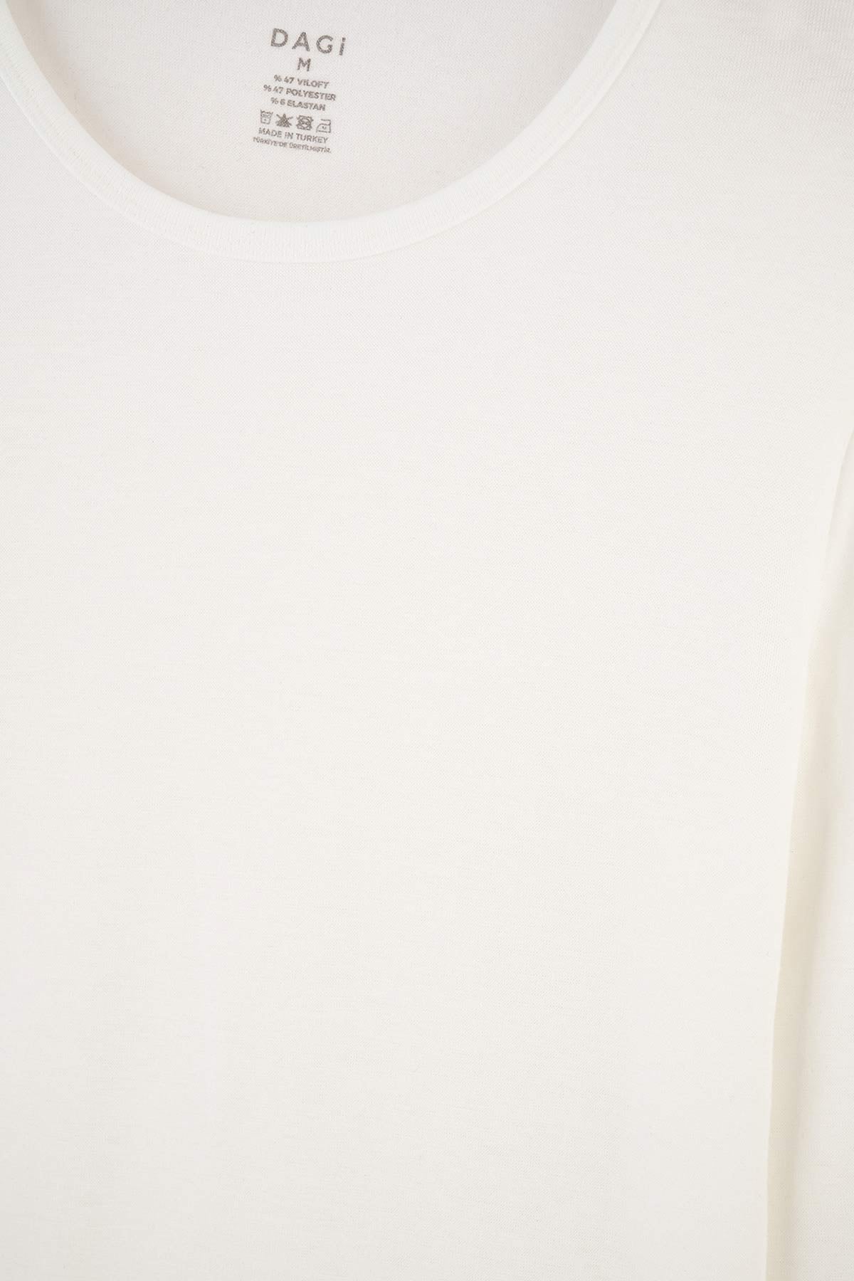 Ekru Sıfır Yaka Uzun Kol Erkek Termal Içlik Tek Üst