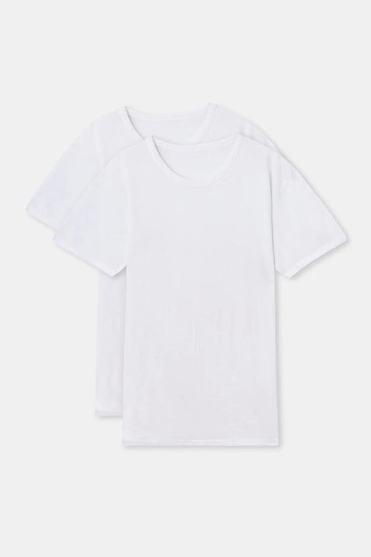 Beyaz Sıfır Yaka Erkek 2'li T-shirt