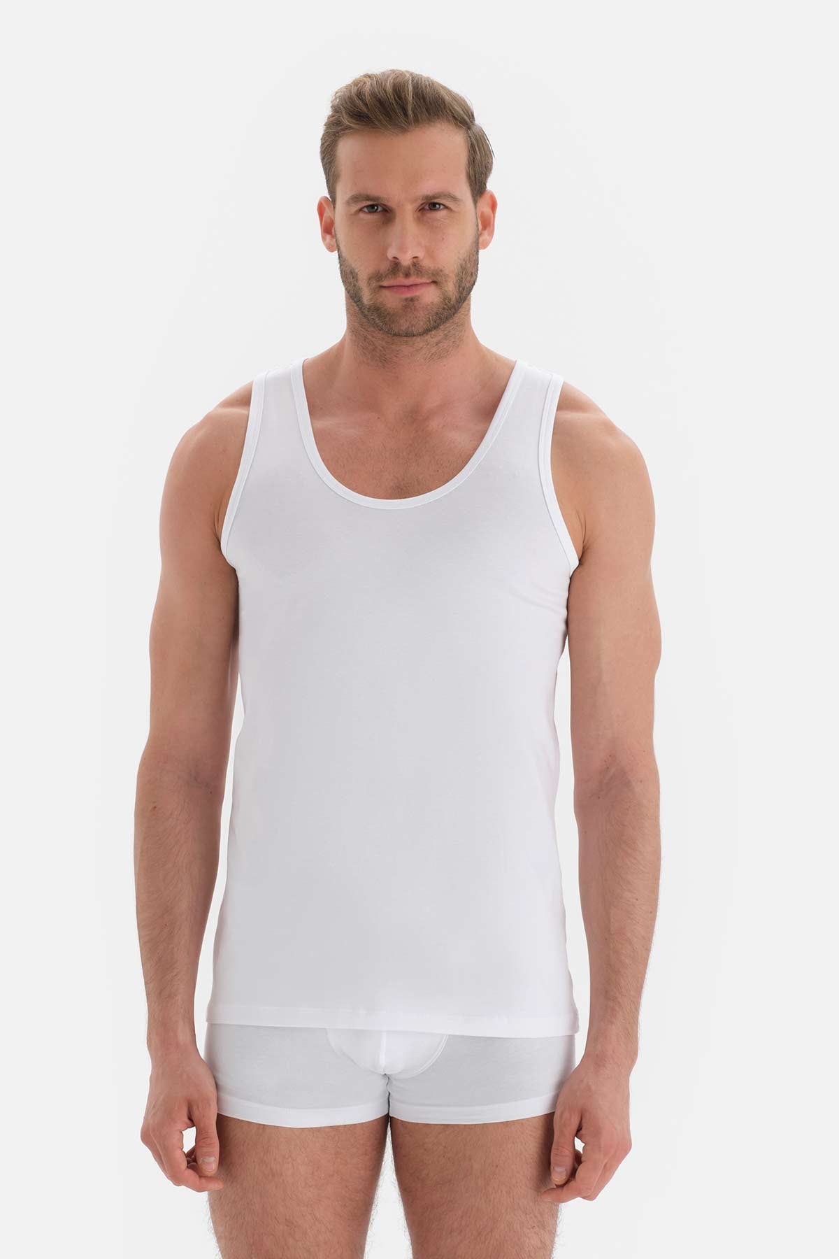 Beyaz Geniş Yaka Penye Erkek Atlet