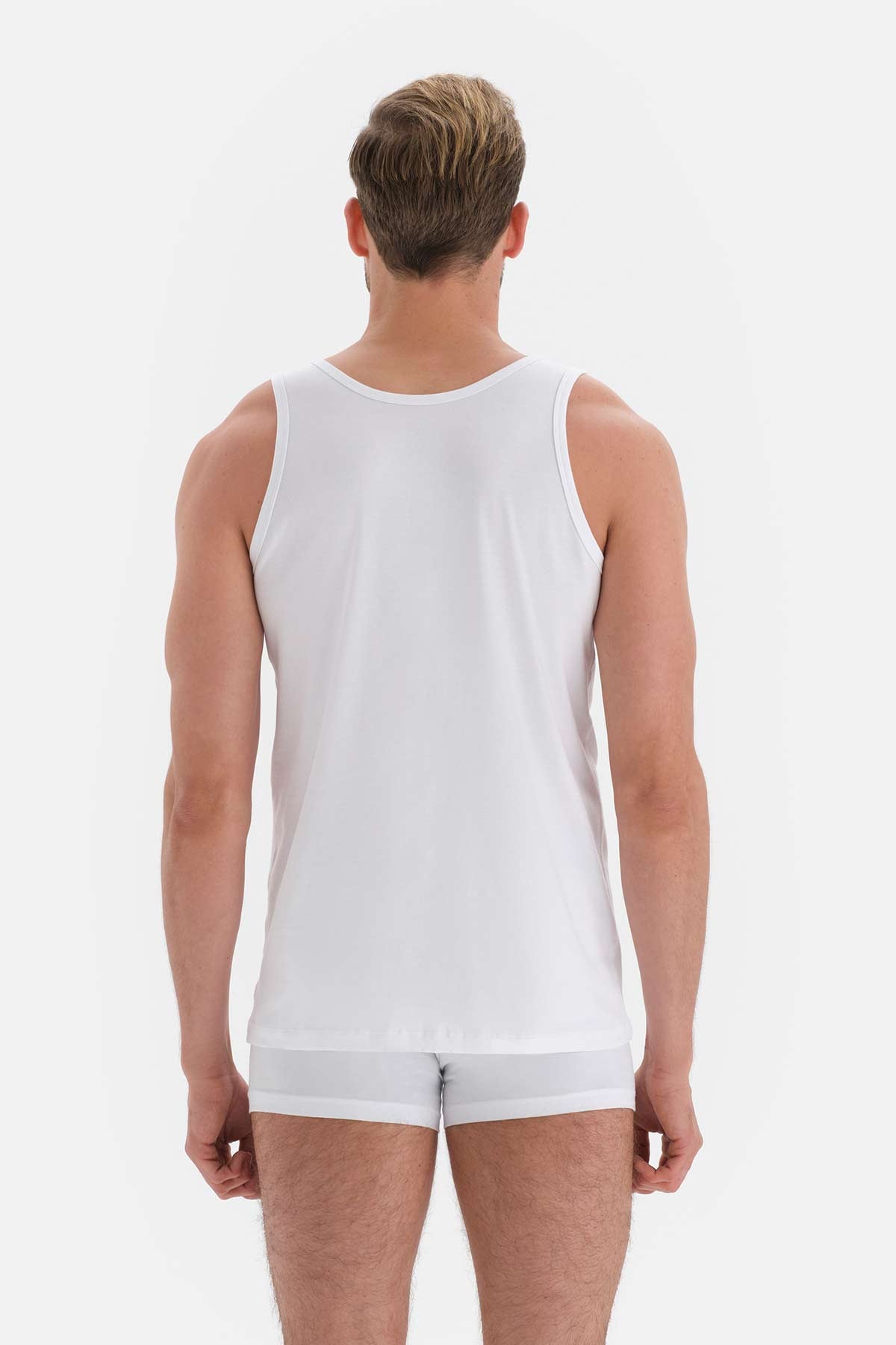 Beyaz Geniş Yaka Penye Erkek Atlet