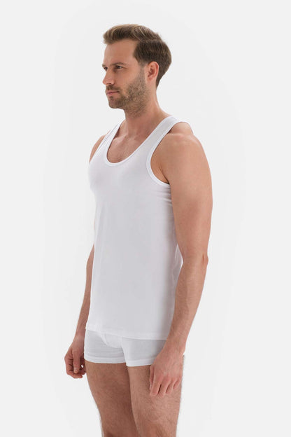 Beyaz Geniş Yaka Penye Erkek Atlet