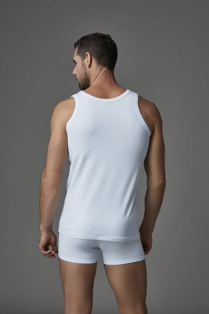 Beyaz Geniş Yaka Penye Erkek Atlet