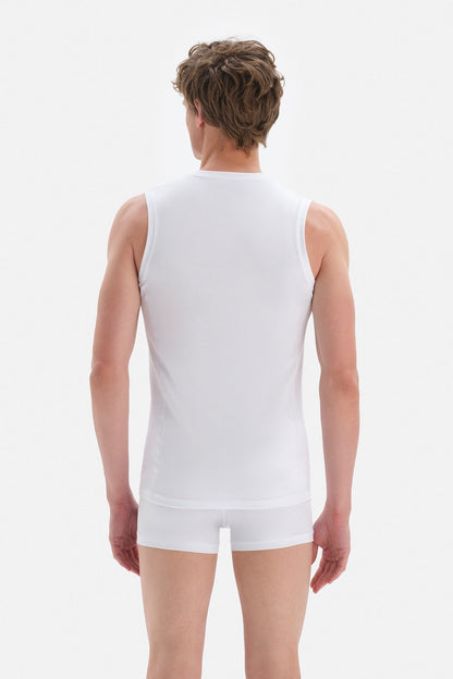 Beyaz Penye V Yaka Kolsuz Erkek Fanila