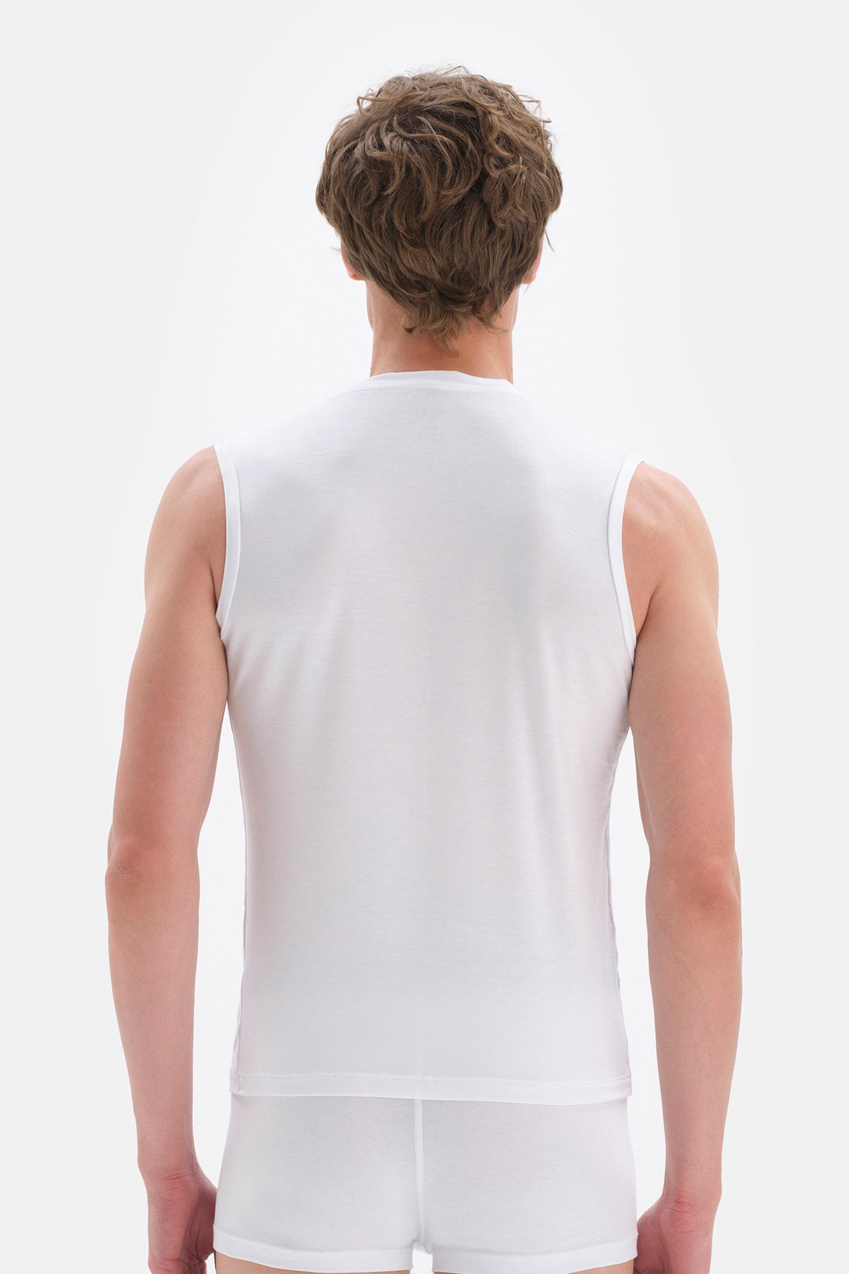 Beyaz Micro Modal V Yaka Erkek Kolsuz Fanila