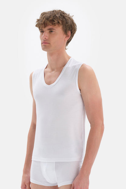 Beyaz Micro Modal V Yaka Erkek Kolsuz Fanila