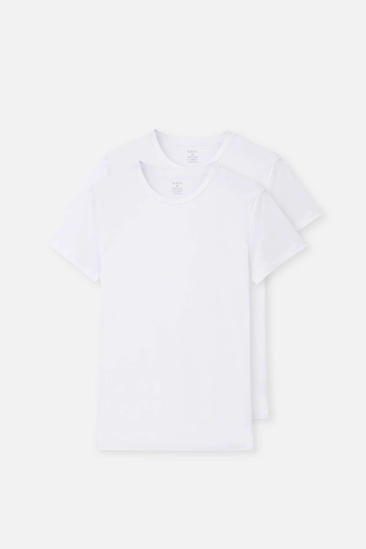 Beyaz Compact O Yaka 2'li T-shirt