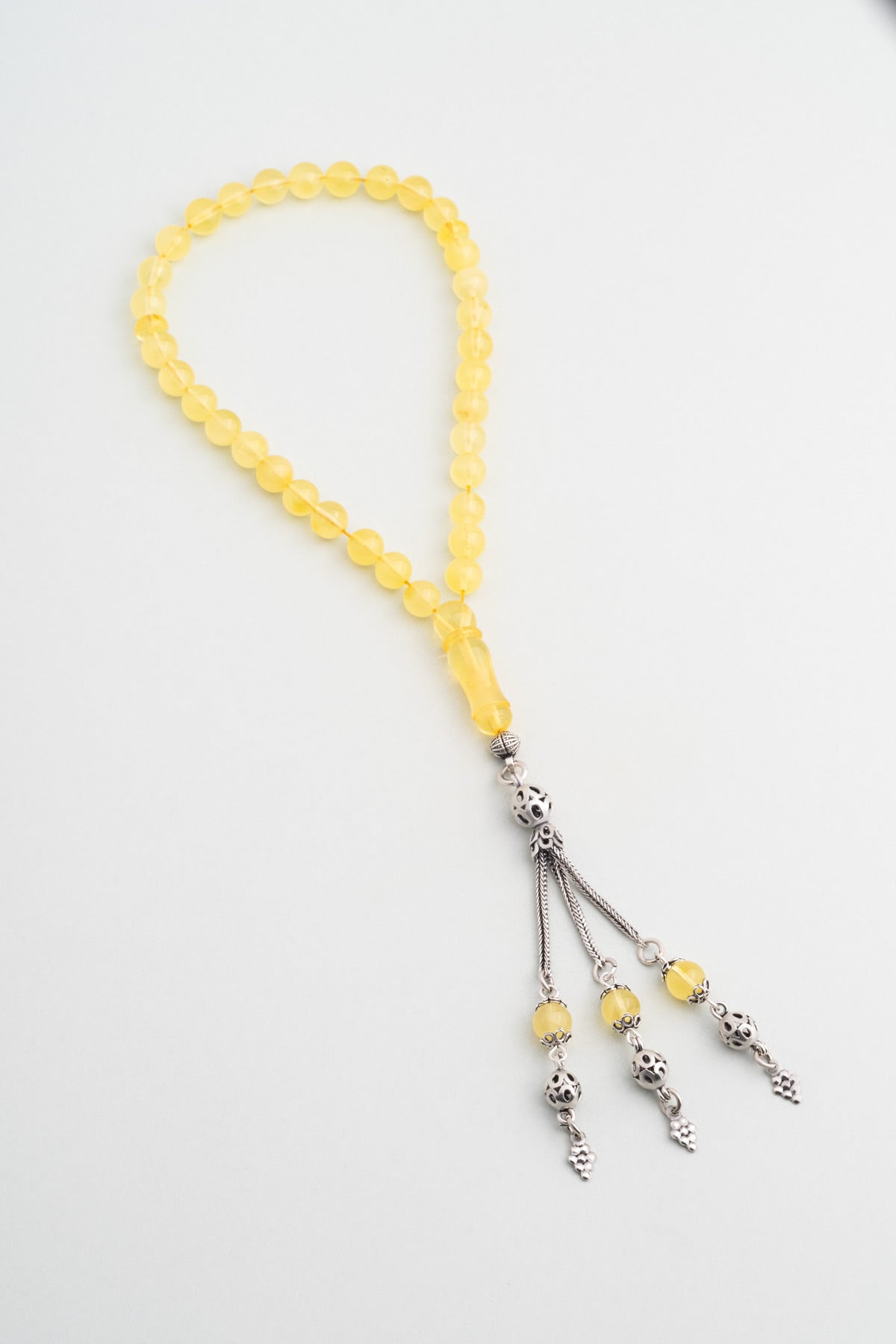 Doğal Kehribar Taşlı 22 Cm Gümüş Tesbih F5600884899