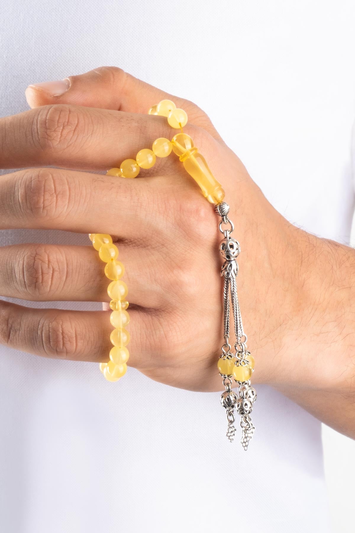 Doğal Kehribar Taşlı 22 Cm Gümüş Tesbih F5600884899