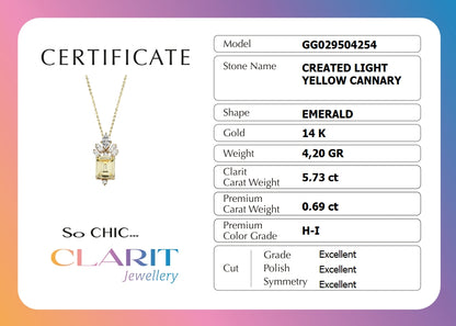 Created Light Yellow Canary Taşlı Clarit Serisi 14 Ayar Sarı Altın Kolye  Gg02950425442