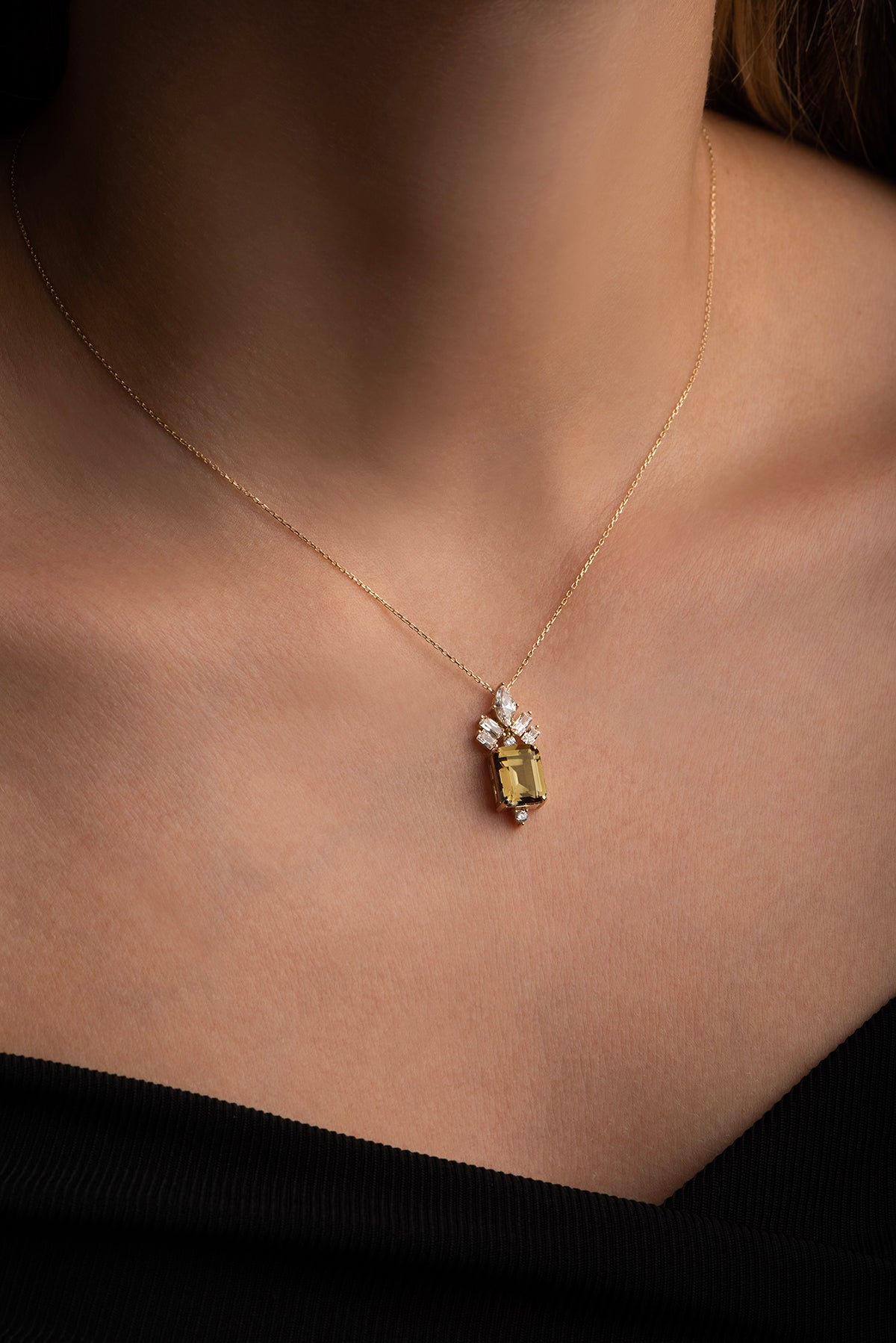 Created Light Yellow Canary Taşlı Clarit Serisi 14 Ayar Sarı Altın Kolye  Gg02950425442