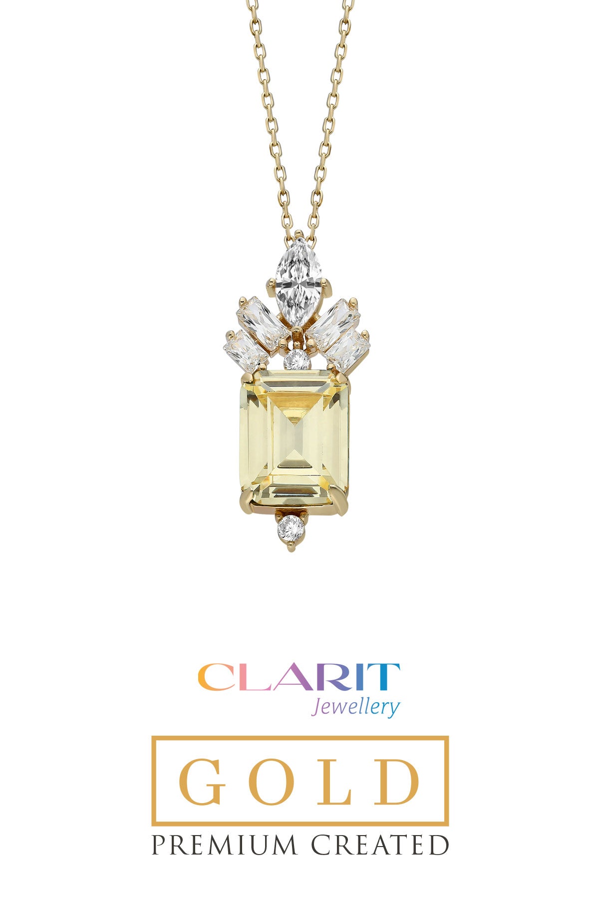 Created Light Yellow Canary Taşlı Clarit Serisi 14 Ayar Sarı Altın Kolye  Gg02950425442
