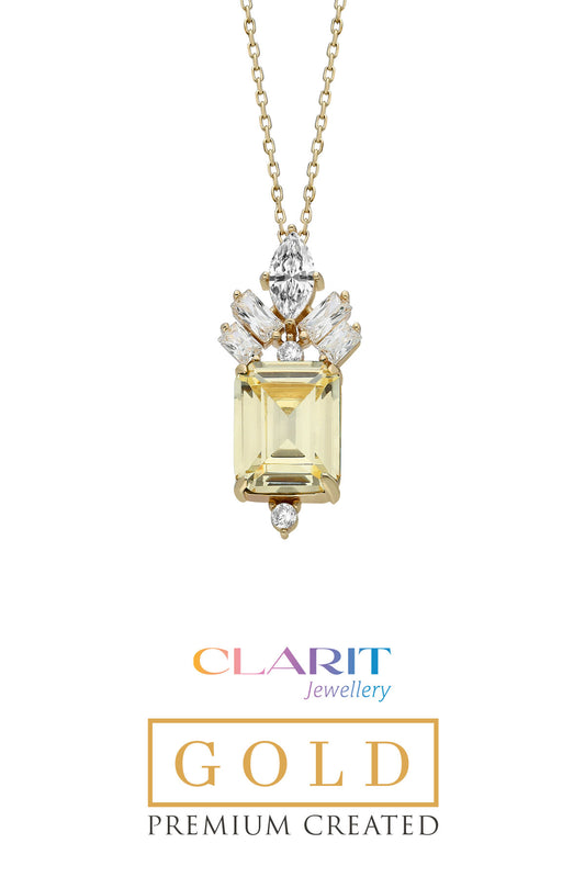 Created Light Yellow Canary Taşlı Clarit Serisi 14 Ayar Sarı Altın Kolye  Gg02950425442