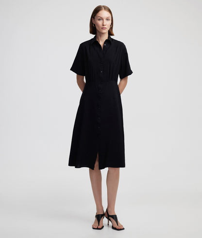 Gömlek Yaka Büzgülü Elbise