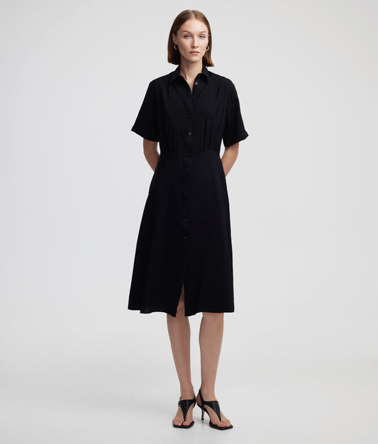 Gömlek Yaka Büzgülü Elbise