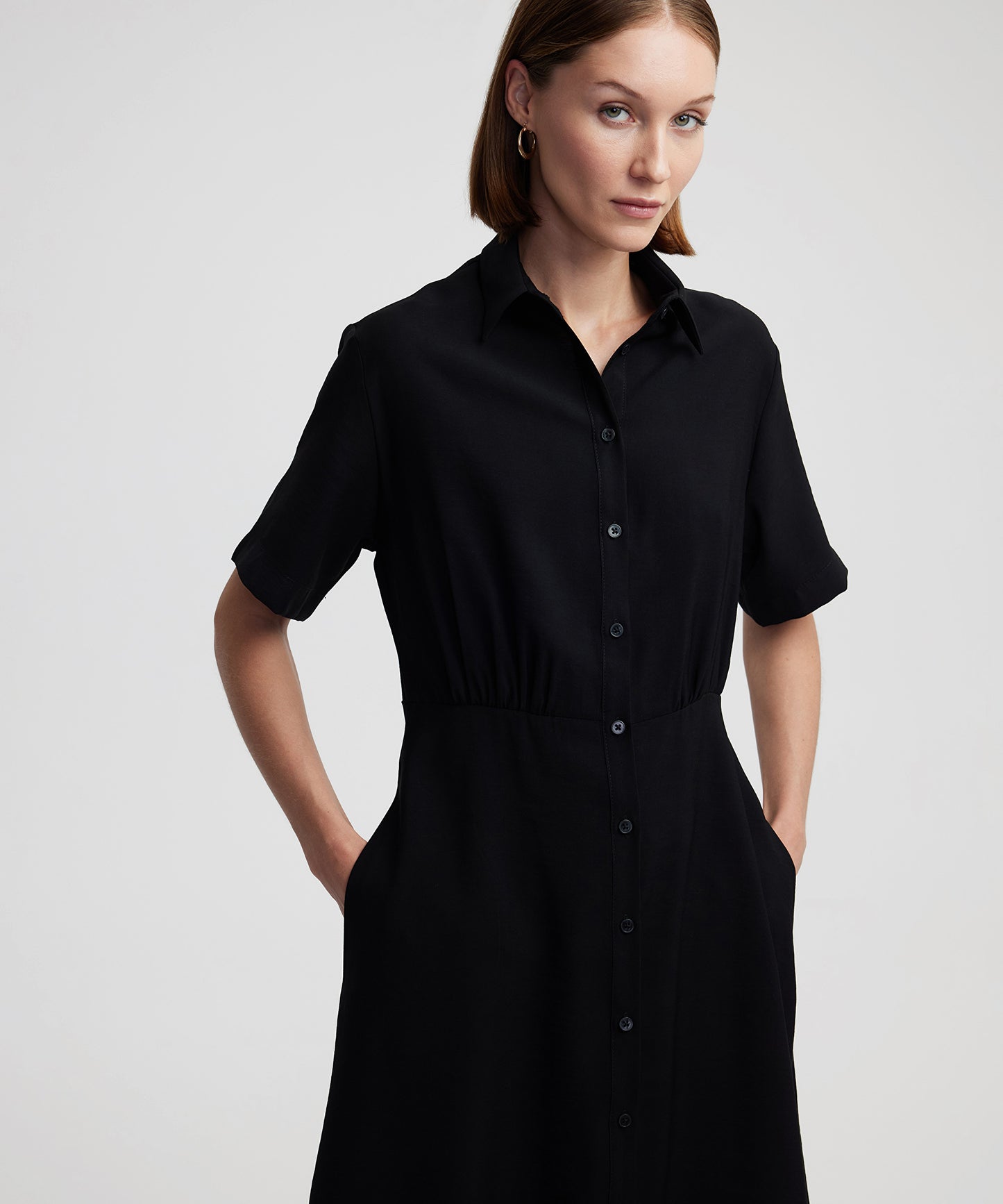 Büzgülü Gömlek Yaka Elbise