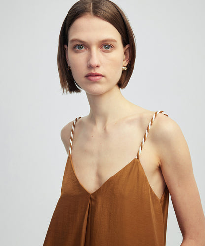 Kontrast Sarmal Askılı Elbise