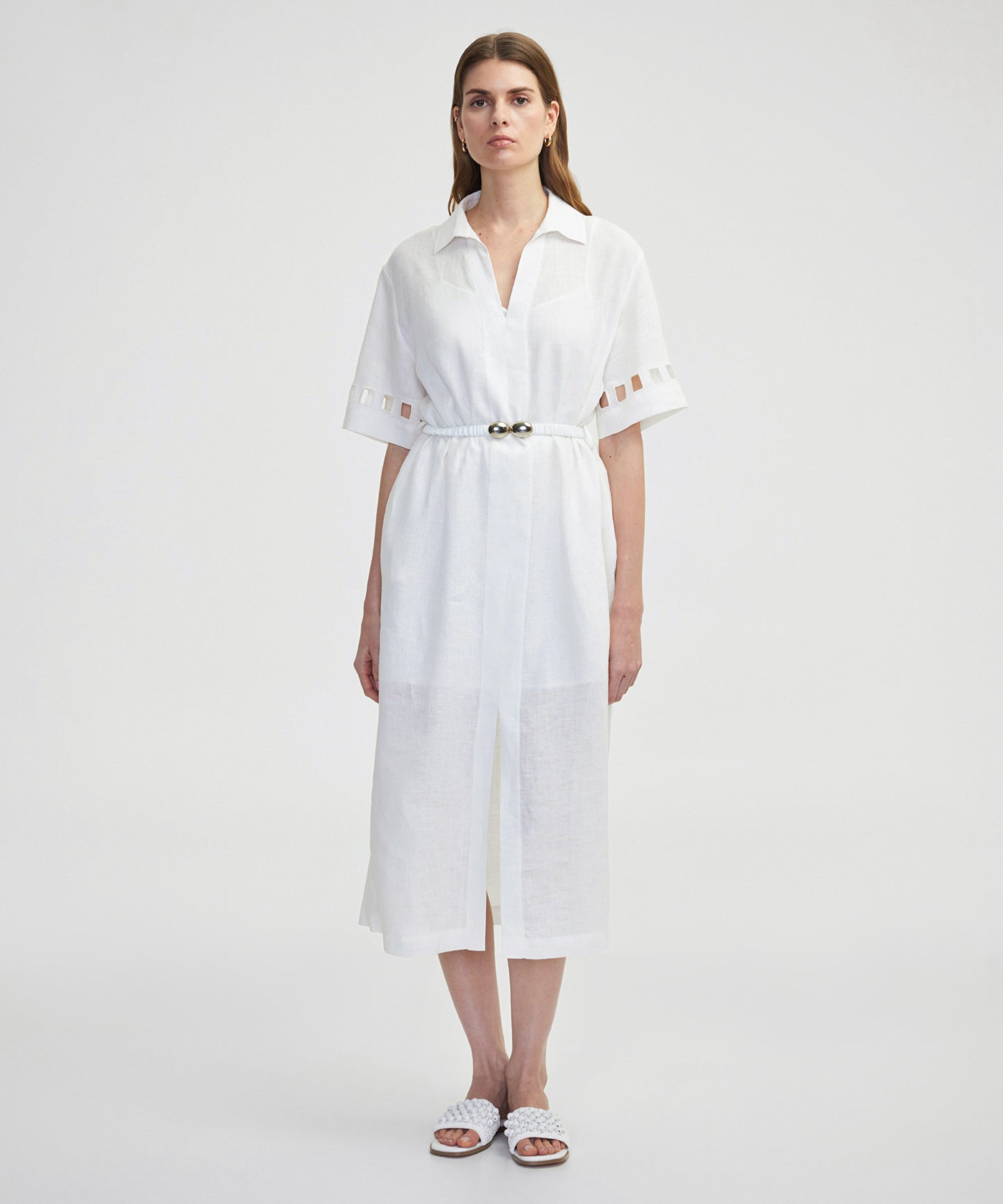 Cutout Detaylı Keten Elbise