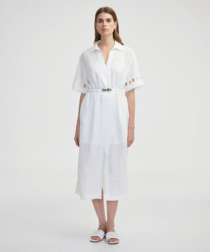 Cutout Detaylı Keten Elbise