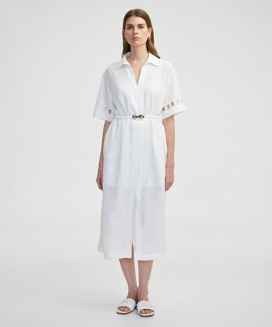 Cutout Detaylı Keten Elbise