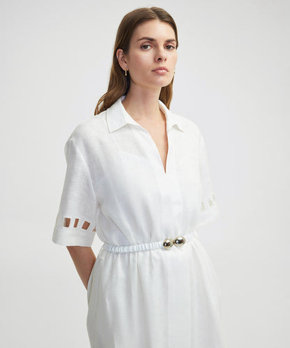 Cutout Detaylı Keten Elbise