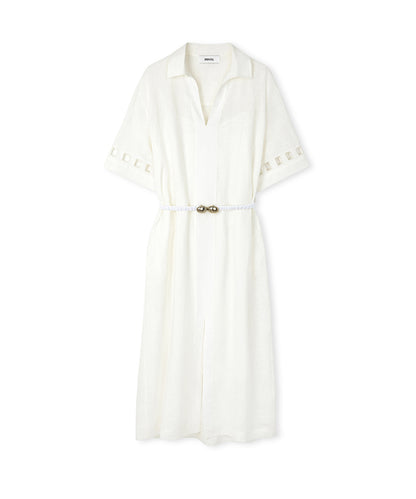 Cutout Detaylı Keten Elbise