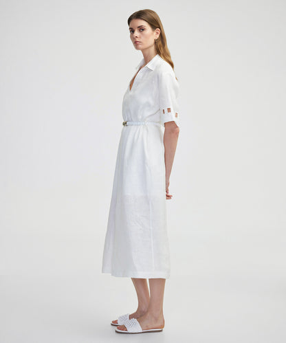 Cutout Detaylı Keten Elbise