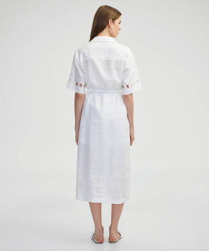 Cutout Detaylı Keten Elbise