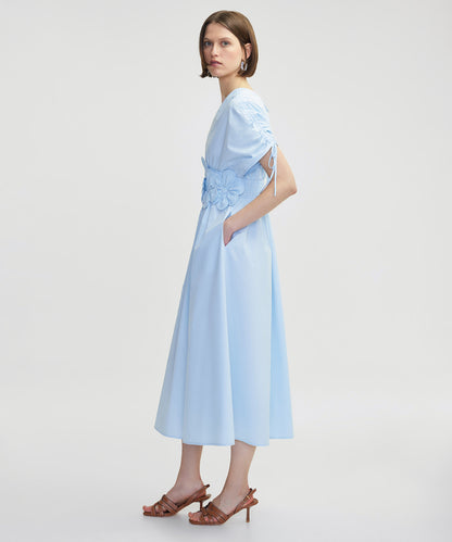 Çiçek Aplikeli Poplin Elbise