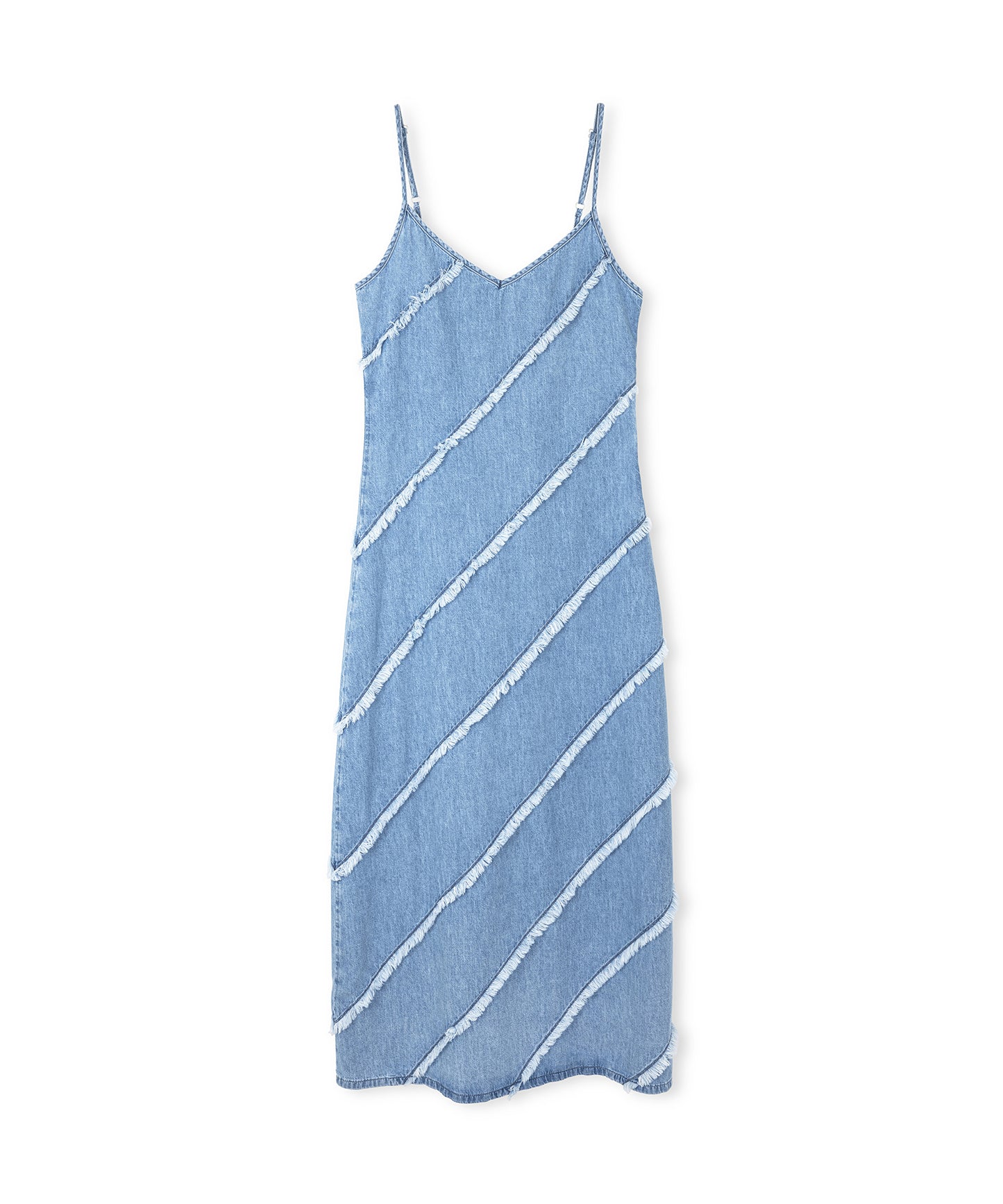 Diyagonal Püsküllü Denim Elbise