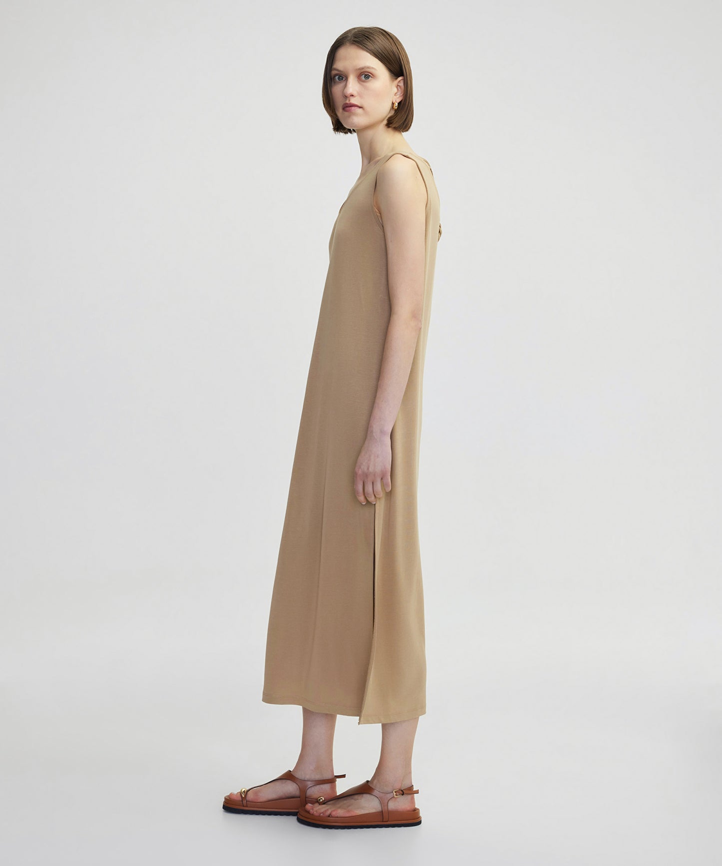 Örgü Efektli V Yaka Elbise