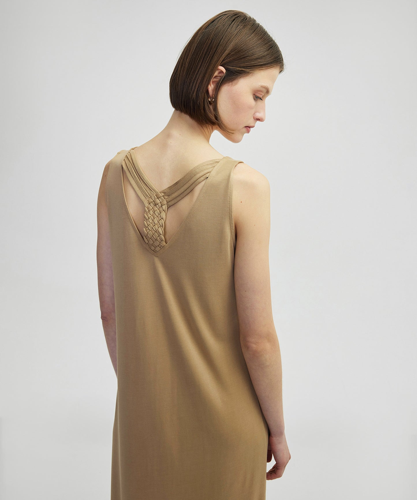 Örgü Efektli V Yaka Elbise