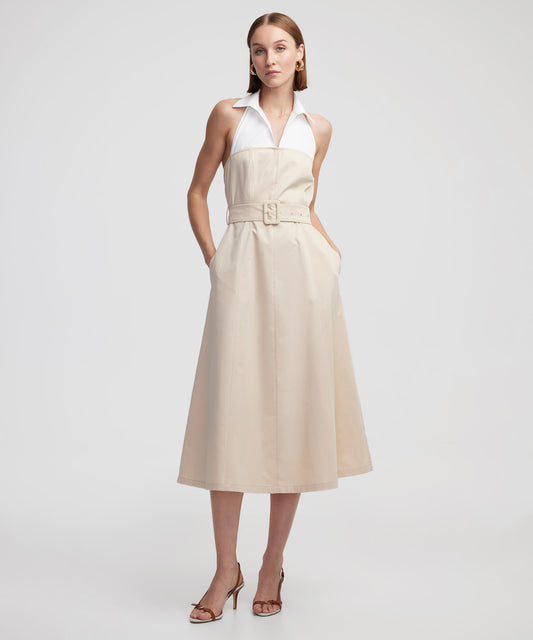 Colorblock Gömlek Yaka Elbise