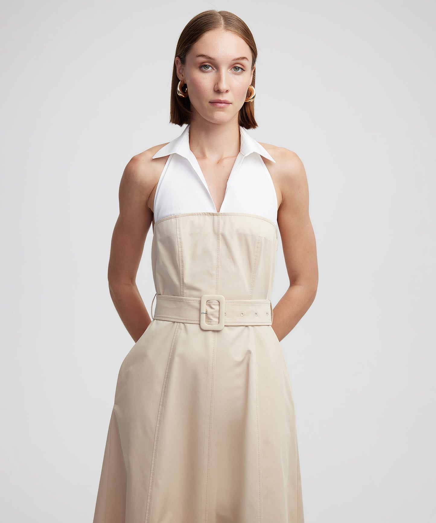 Colorblock Gömlek Yaka Elbise